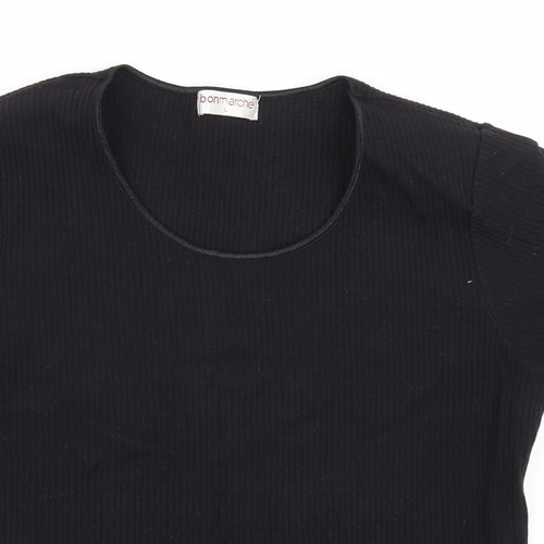 Bonmarché Womens Black Cotton Basic T-Shirt Size L Scoop Neck