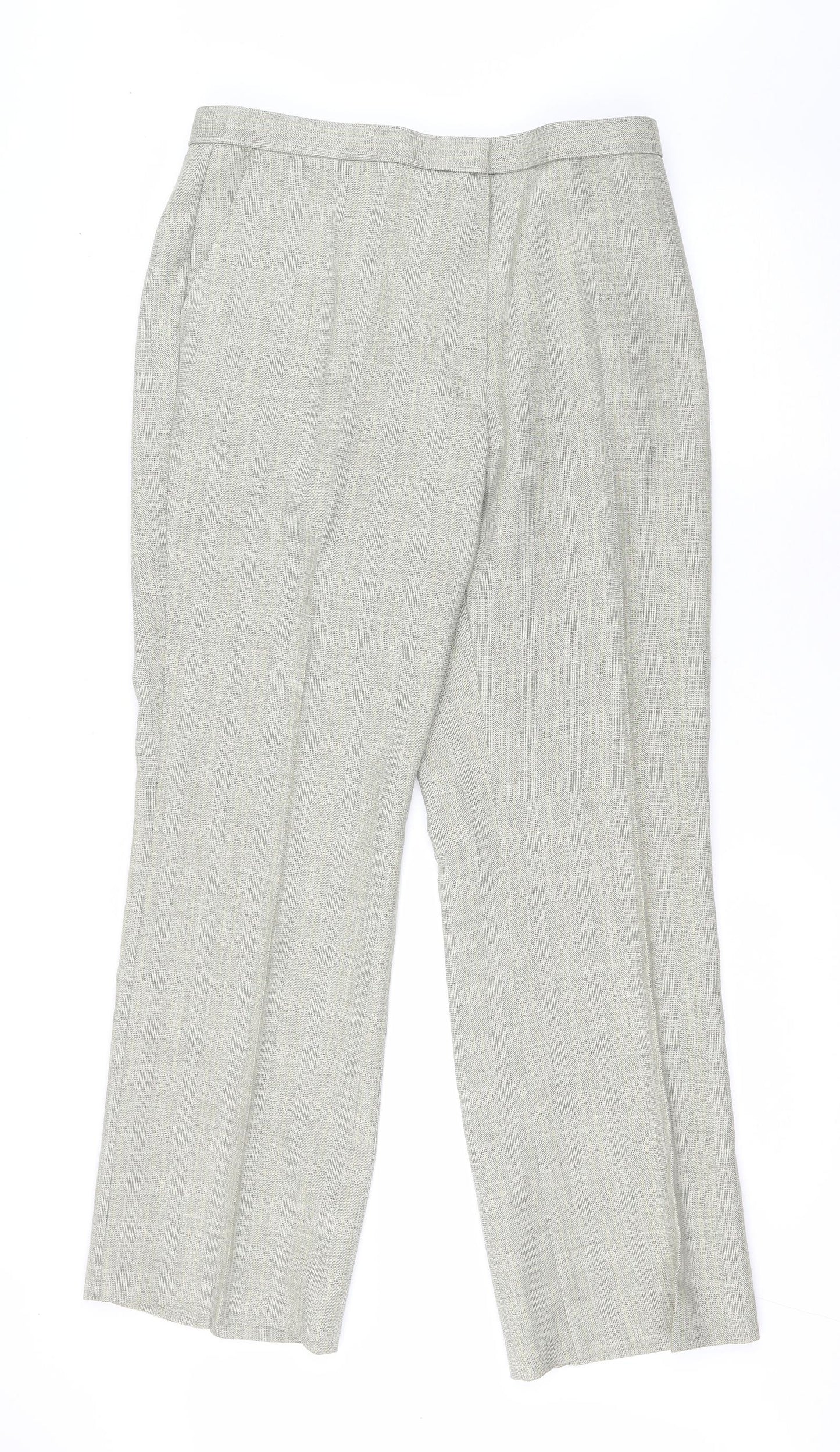 Marks and Spencer Womens Green Plaid Polyester Trousers Size 16 L30 in Regular Zip