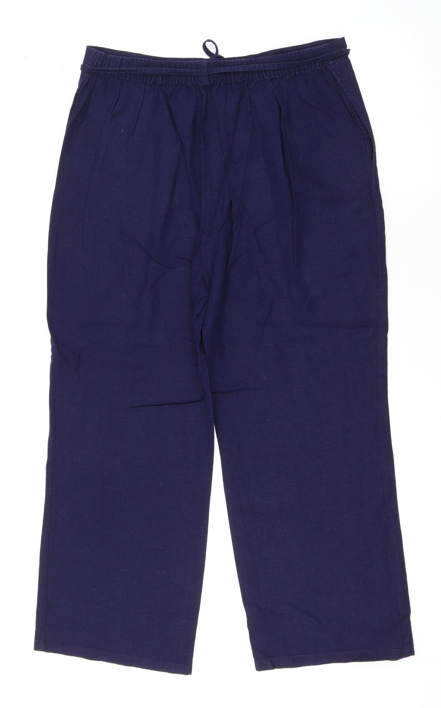 Marks and Spencer Womens Blue Linen Trousers Size 14 L25 in Regular Drawstring