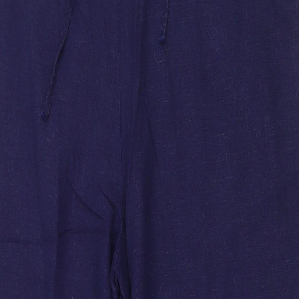 Marks and Spencer Womens Blue Linen Trousers Size 14 L25 in Regular Drawstring