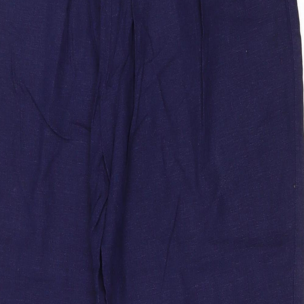 Marks and Spencer Womens Blue Linen Trousers Size 14 L25 in Regular Drawstring