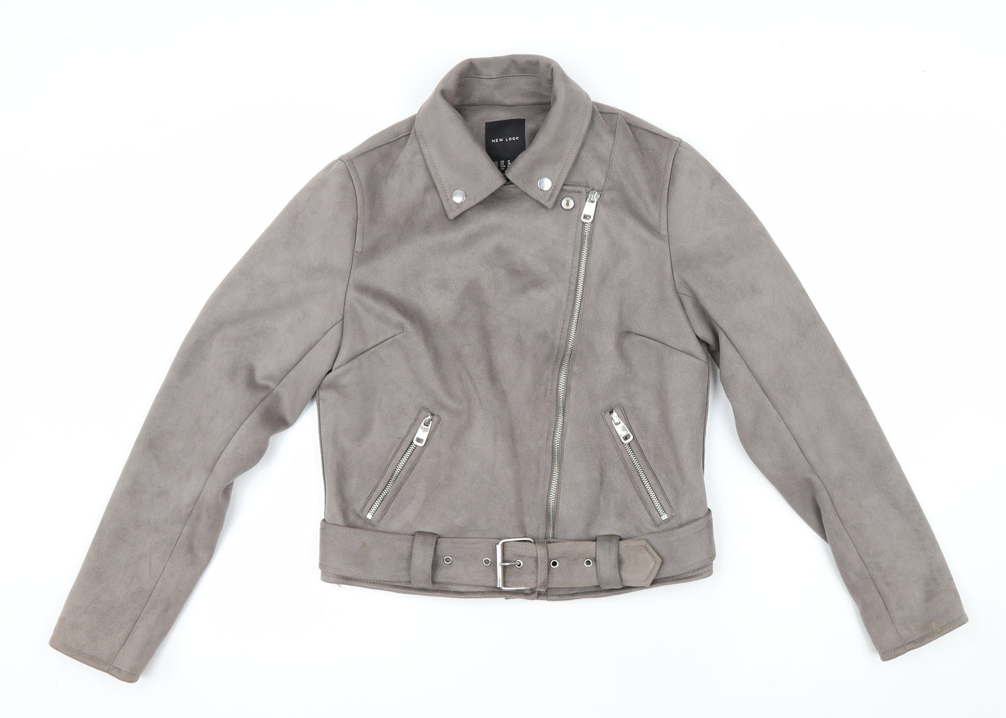 New Look Womens Grey Biker Jacket Size 10 Zip