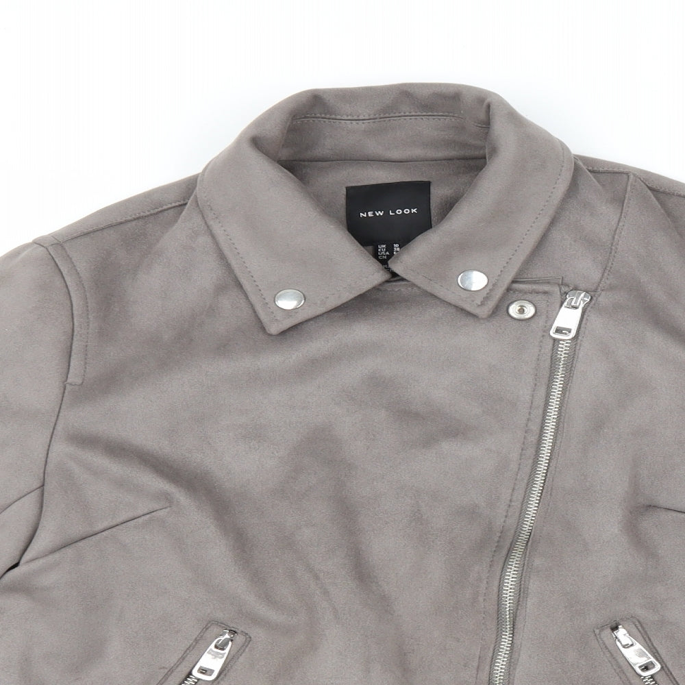 New Look Womens Grey Biker Jacket Size 10 Zip