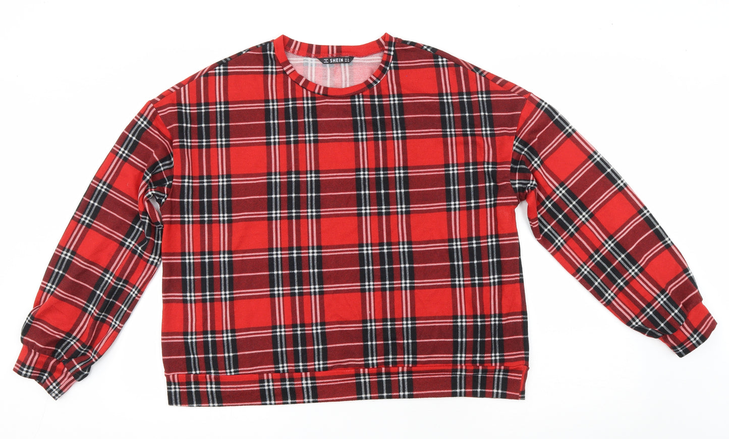 SheIn Womens Red Plaid Polyester Pullover Sweatshirt Size XL Pullover