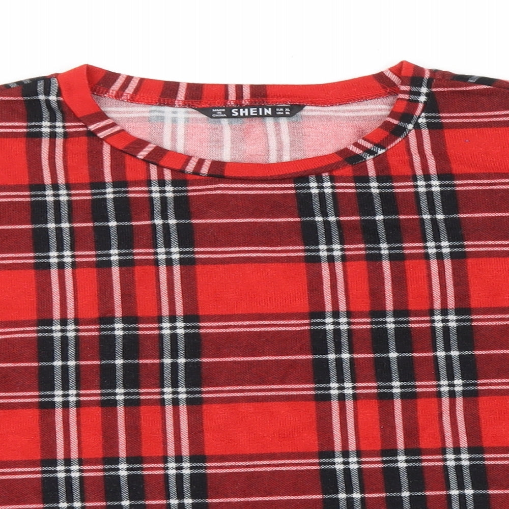 SheIn Womens Red Plaid Polyester Pullover Sweatshirt Size XL Pullover