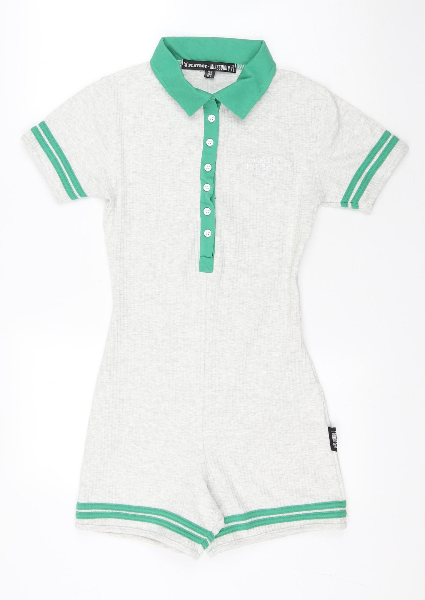 Misguided Womens Grey Striped Polyester Romper One-Piece Size 10 L4 in Button