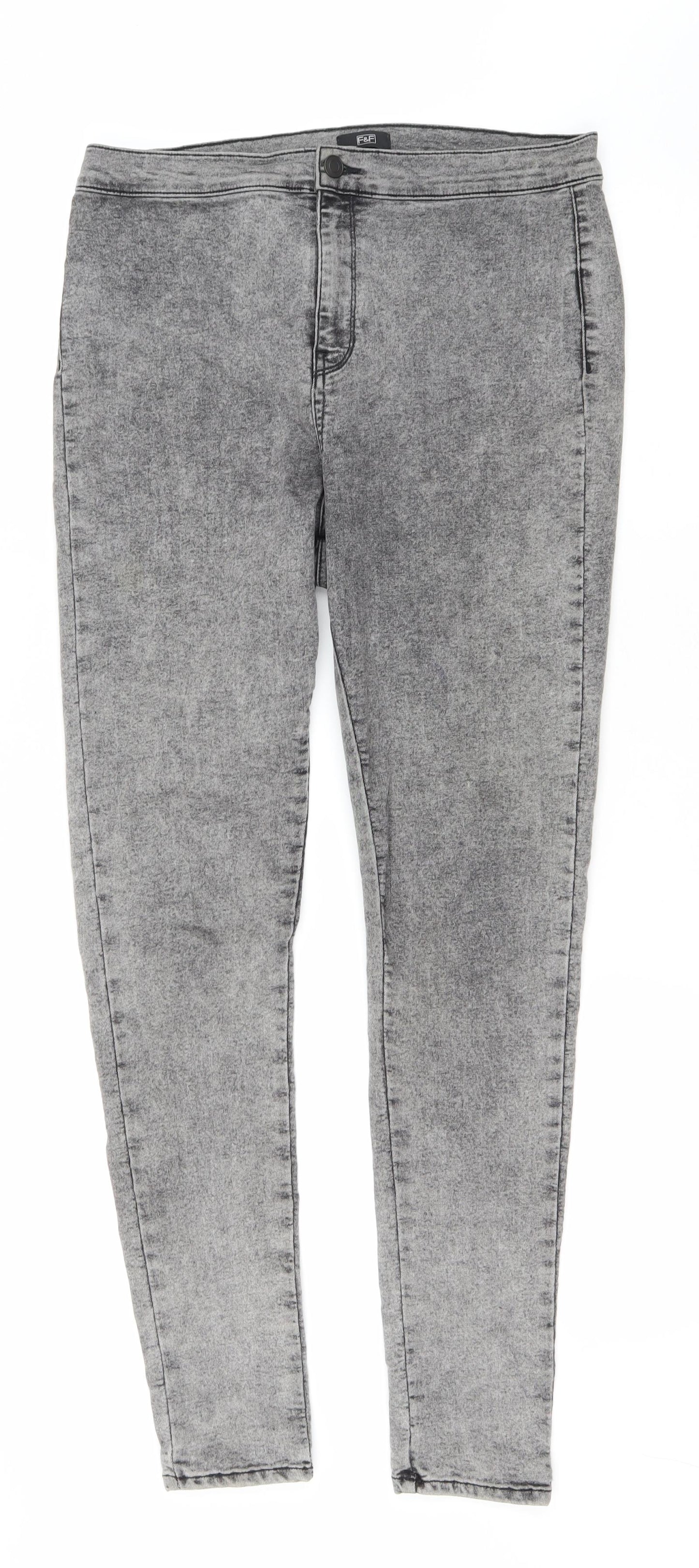 F&F Womens Grey Cotton Skinny Jeans Size 14 L29 in Regular Zip