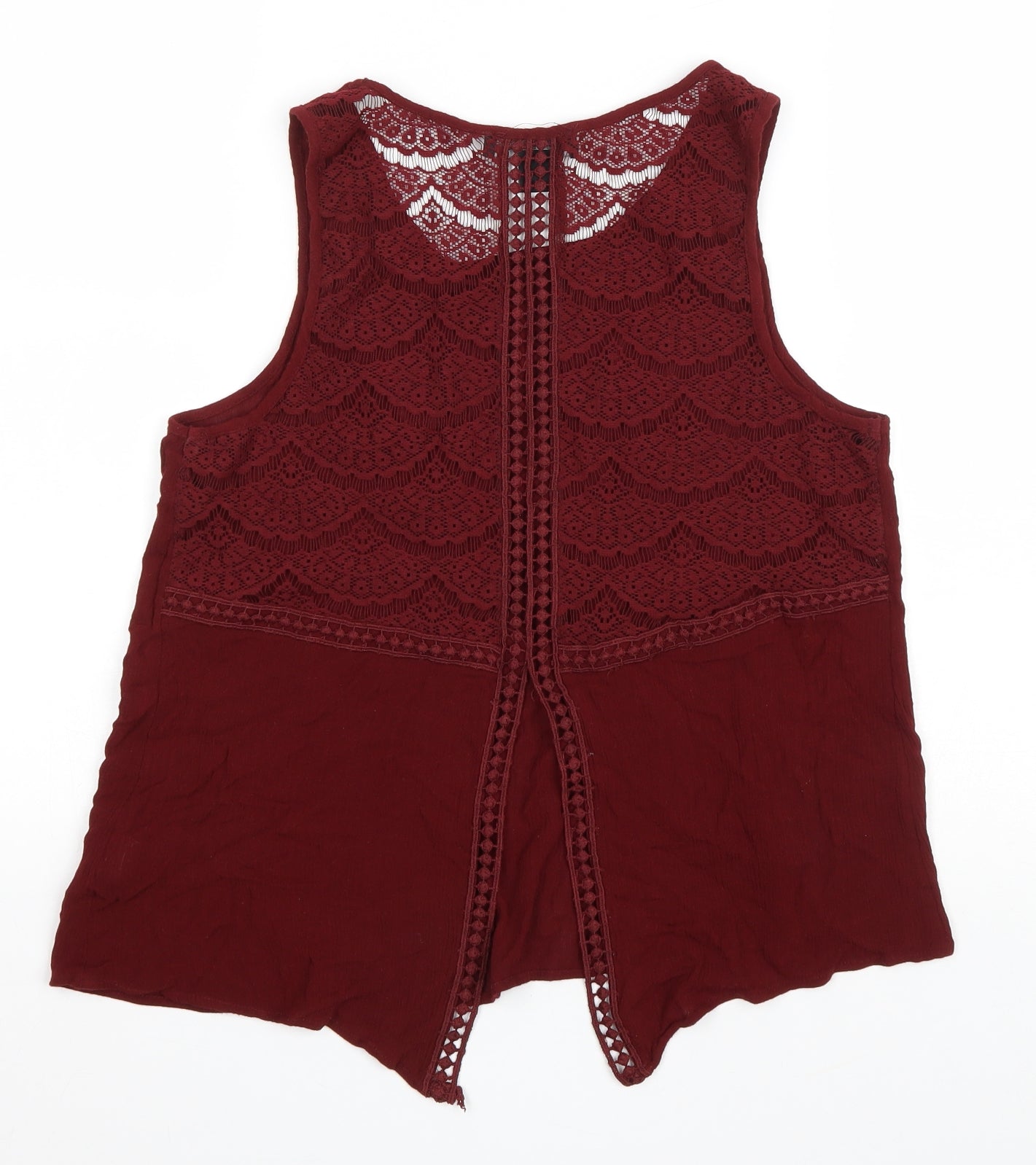 12 Womens Red Geometric Viscose Basic Tank Size 12 Scoop Neck - Lace back