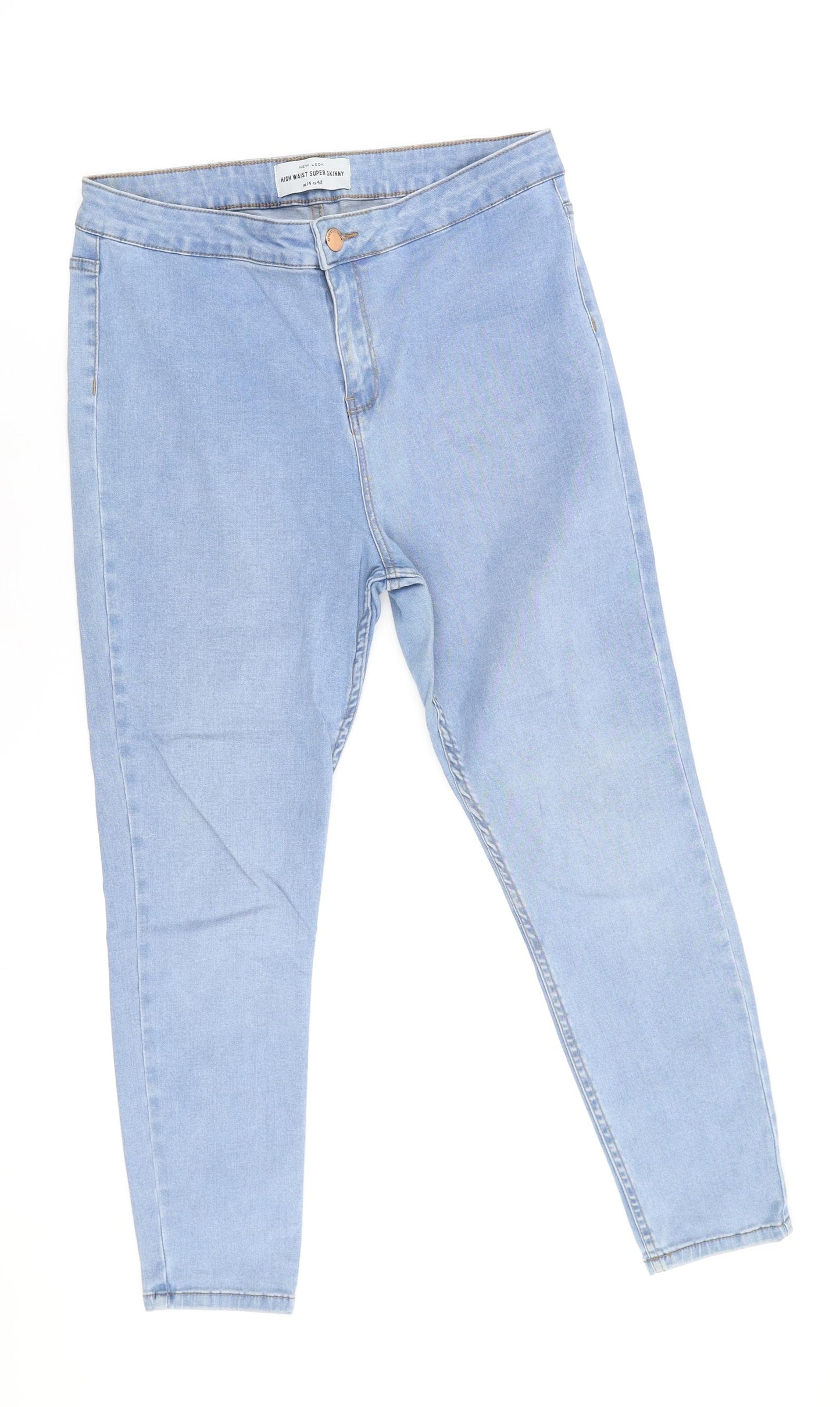 New Look Womens Blue Cotton Skinny Jeans Size 14 L25 in Regular Zip