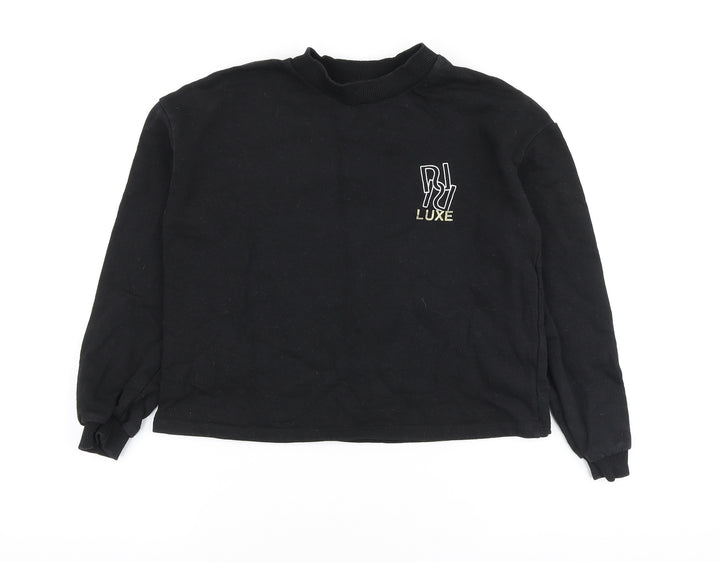 River Island Girls Black Polyester Pullover Sweatshirt Size 9-10 Years