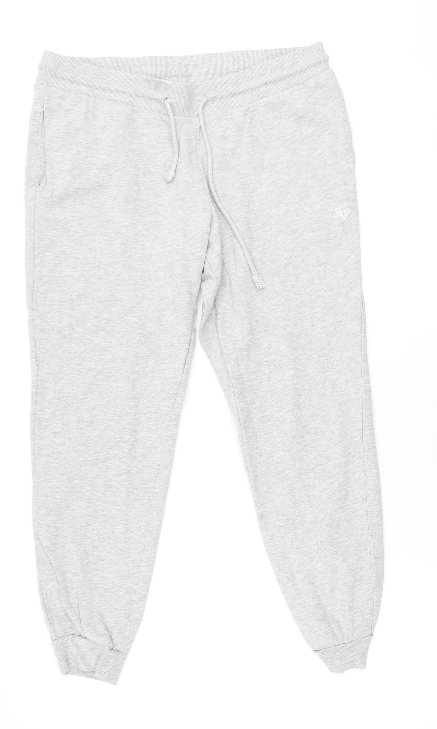 JACK & JONES Mens Grey Cotton Jogger Trousers Size L L26 in Regular Tie