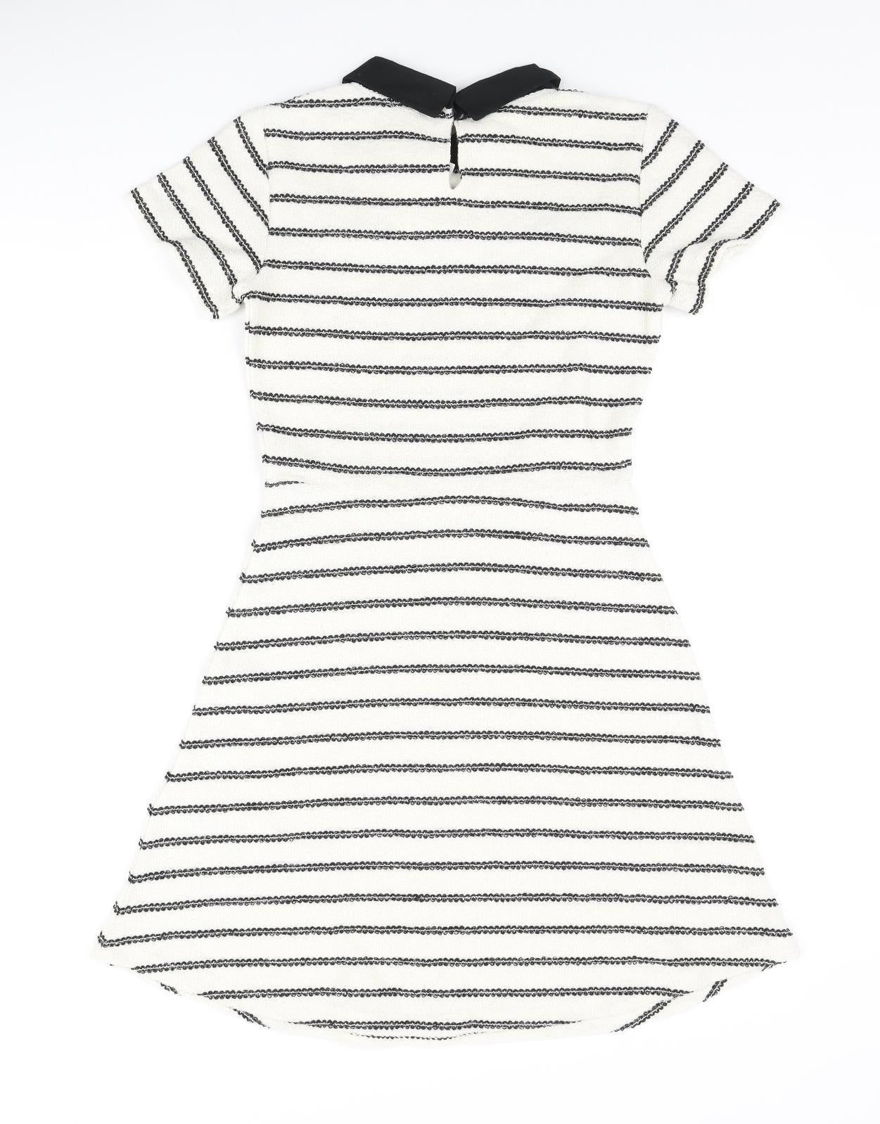 River Island Girls Ivory Striped Polyester A-Line Size 11-12 Years Collared Button