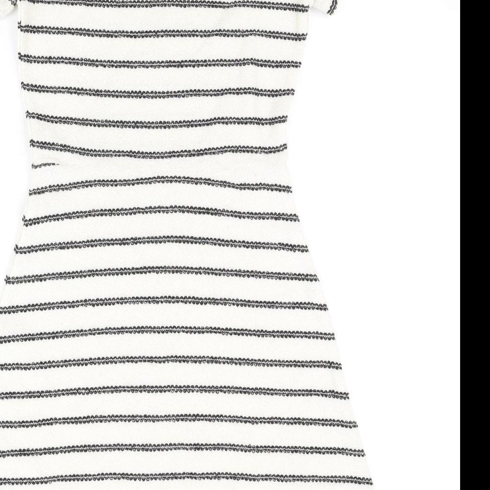 River Island Girls Ivory Striped Polyester A-Line Size 11-12 Years Collared Button