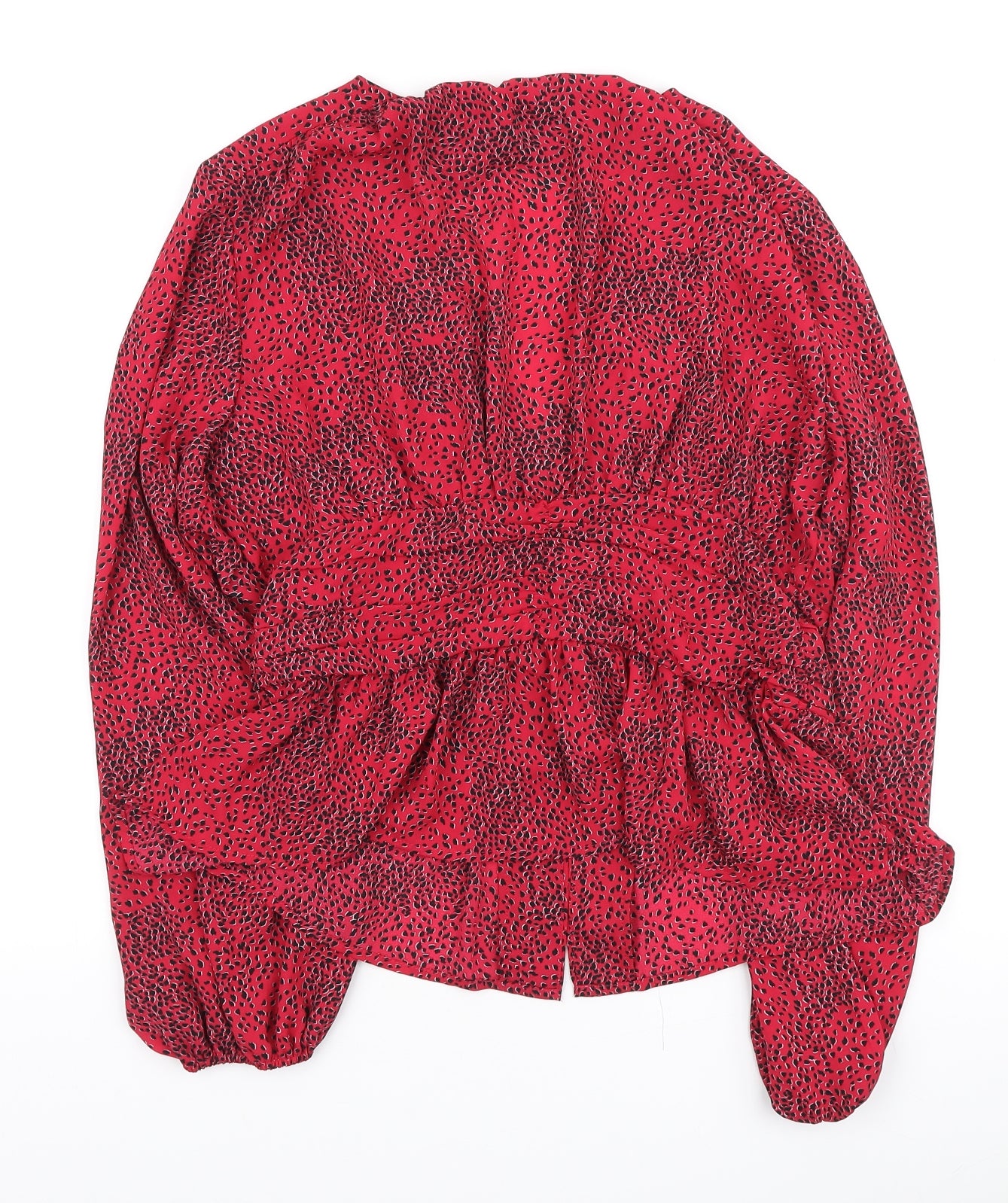 Warehouse Womens Red Animal Print Polyester Tunic Blouse Size M V-Neck