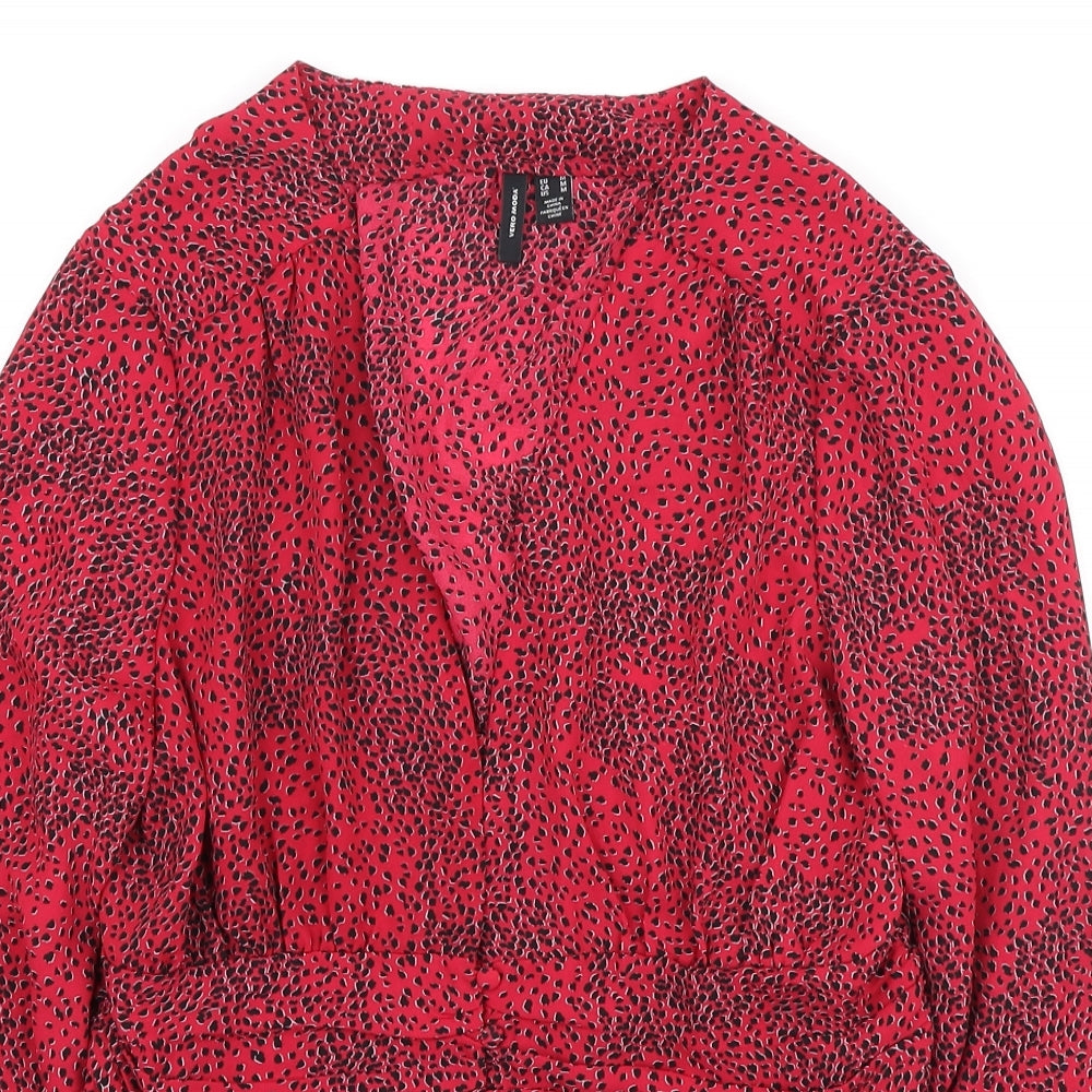 Warehouse Womens Red Animal Print Polyester Tunic Blouse Size M V-Neck