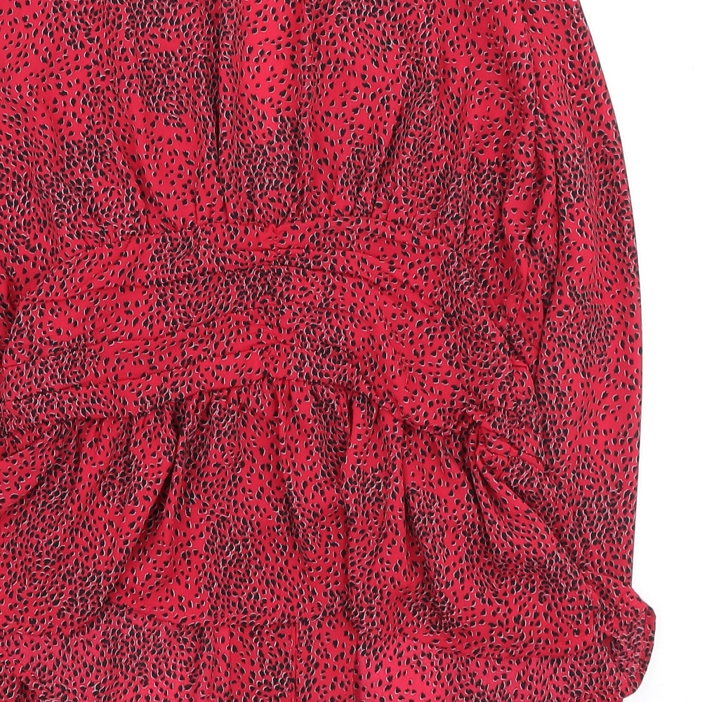 Warehouse Womens Red Animal Print Polyester Tunic Blouse Size M V-Neck