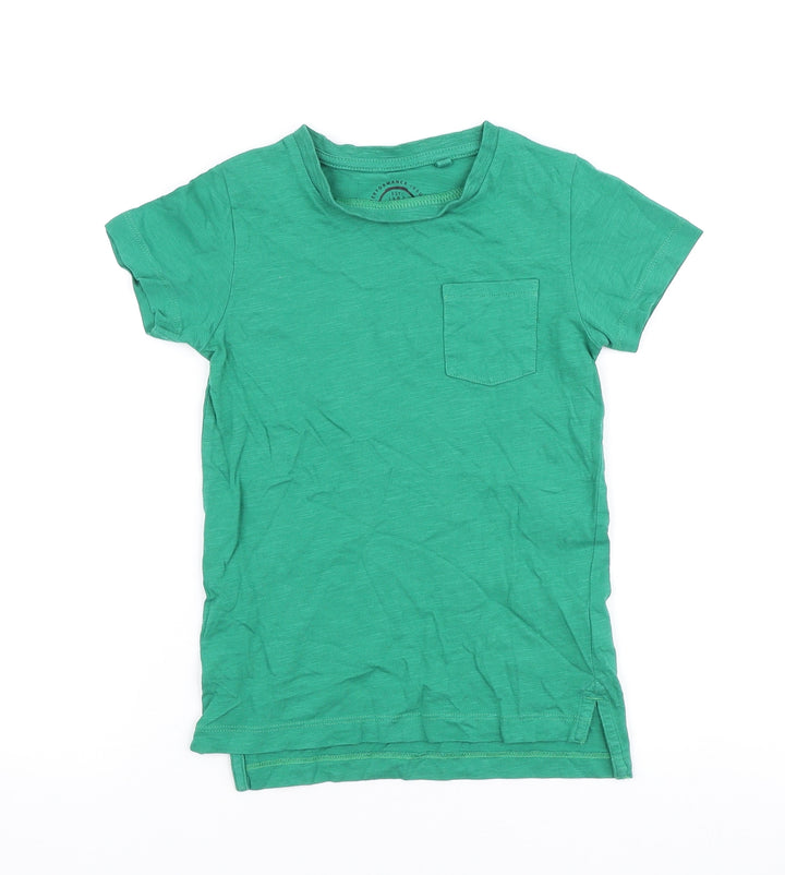 NEXT Boys Green Cotton Basic T-Shirt Size 4 Years Round Neck Pullover - Pocket Detail