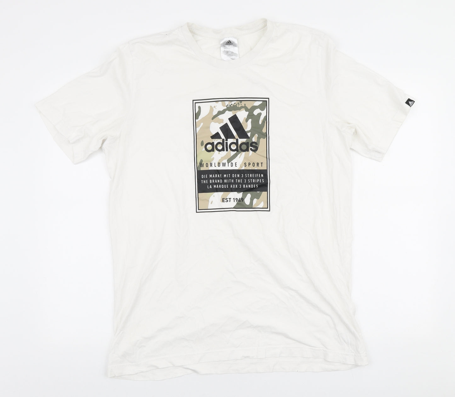 adidas Mens White Cotton T-Shirt Size L Round Neck