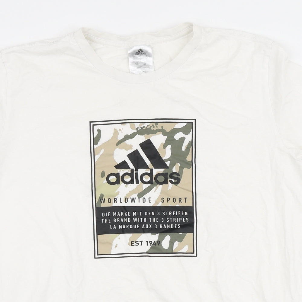 adidas Mens White Cotton T-Shirt Size L Round Neck