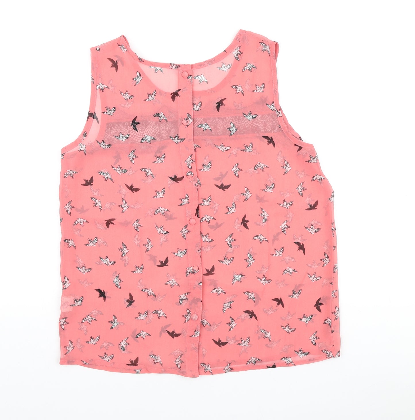 Atmosphere Womens Pink Geometric Polyester Basic Blouse Size 12 Round Neck - Bird print & lace detail