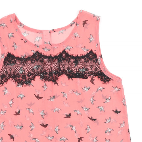 Atmosphere Womens Pink Geometric Polyester Basic Blouse Size 12 Round Neck - Bird print & lace detail