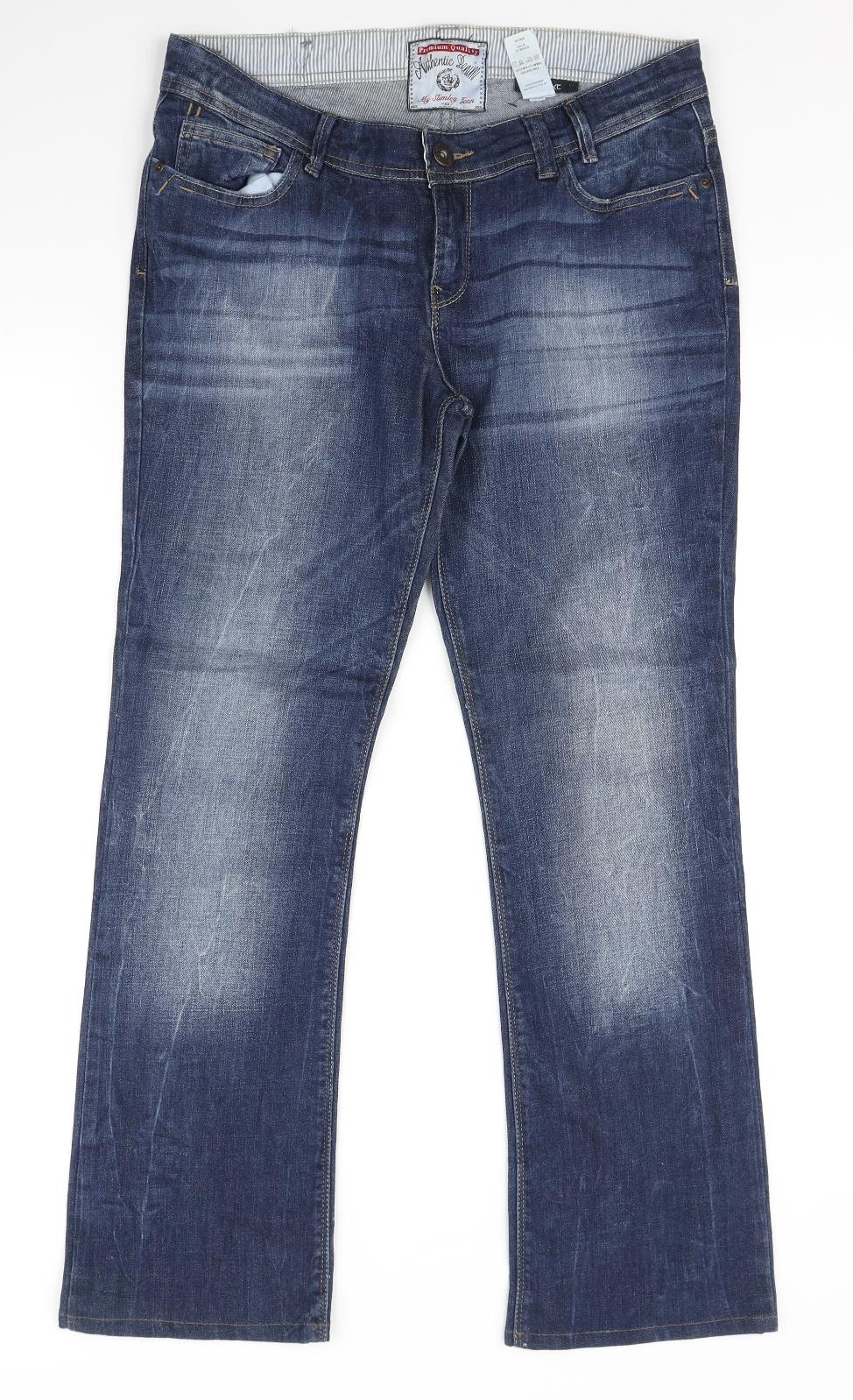 NEXT Womens Blue Polyester Wide-Leg Jeans Size 14 L29 in Regular Zip