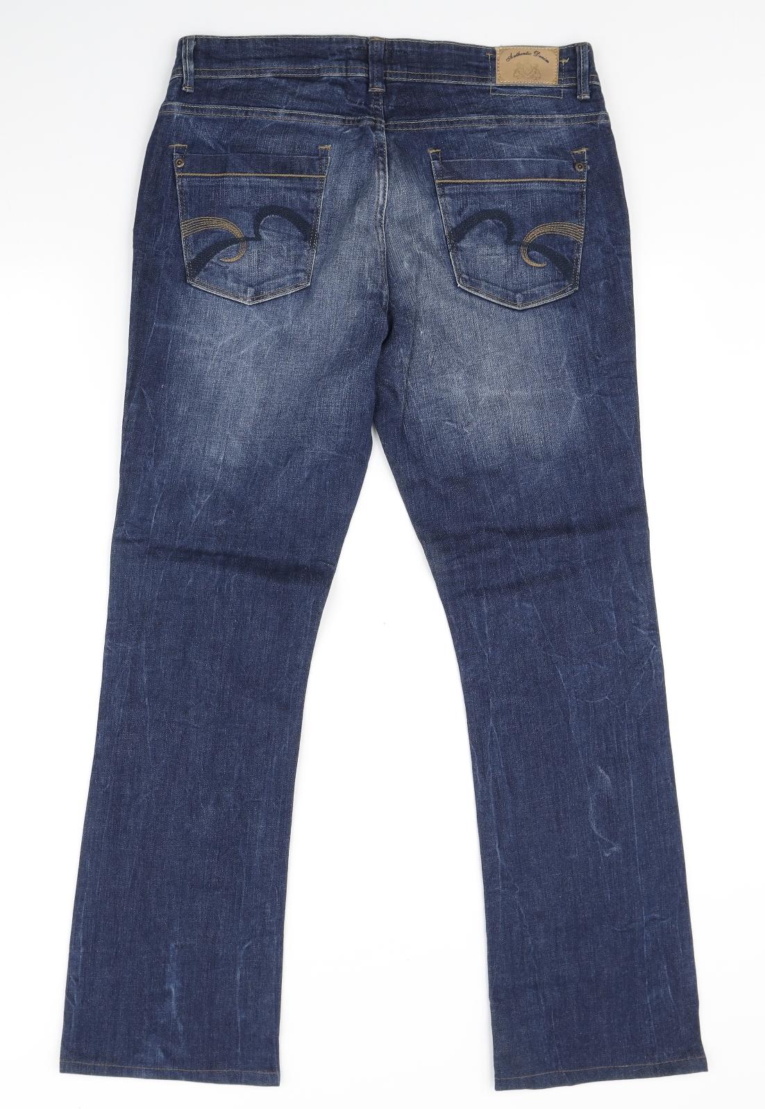 NEXT Womens Blue Polyester Wide-Leg Jeans Size 14 L29 in Regular Zip