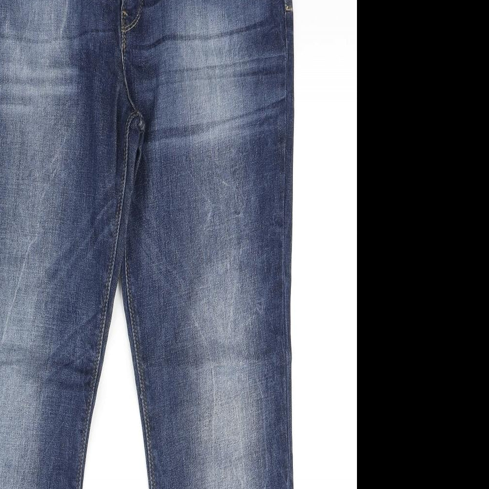 NEXT Womens Blue Polyester Wide-Leg Jeans Size 14 L29 in Regular Zip