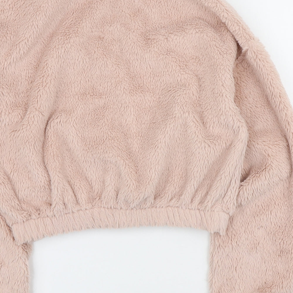 New Look Girls Pink Polyester Pullover Sweatshirt Size 12-13 Years Zip - 1/4 Zip fluffy