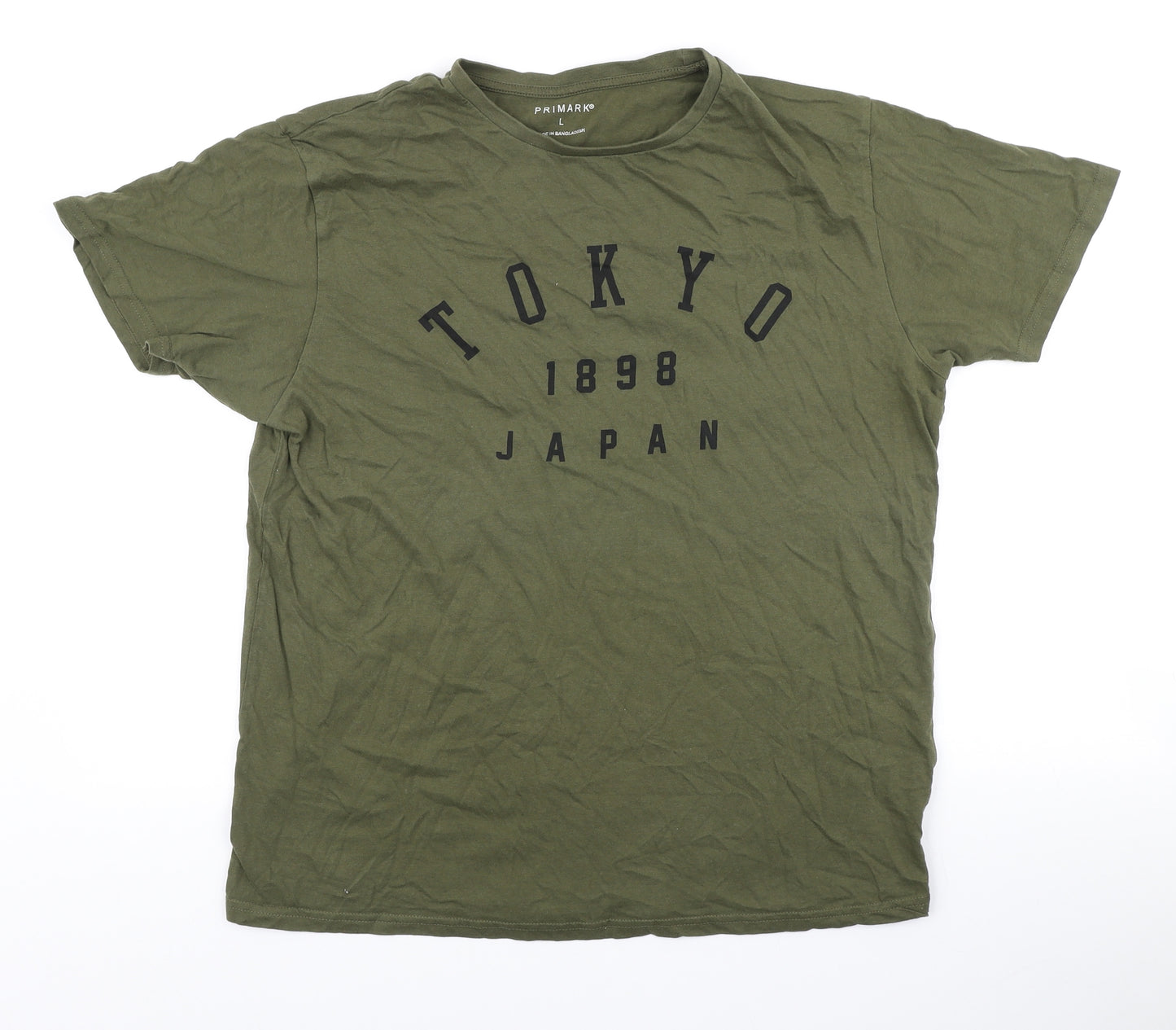 Primark Mens Green Cotton T-Shirt Size L Round Neck