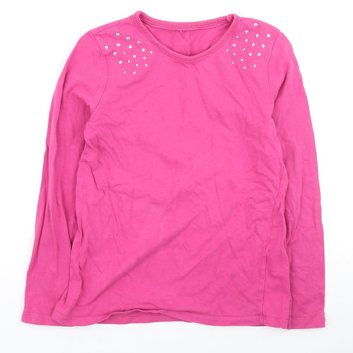 George Girls Pink Cotton Pullover Casual Size 9-10 Years Round Neck - Embellished sleeve detail