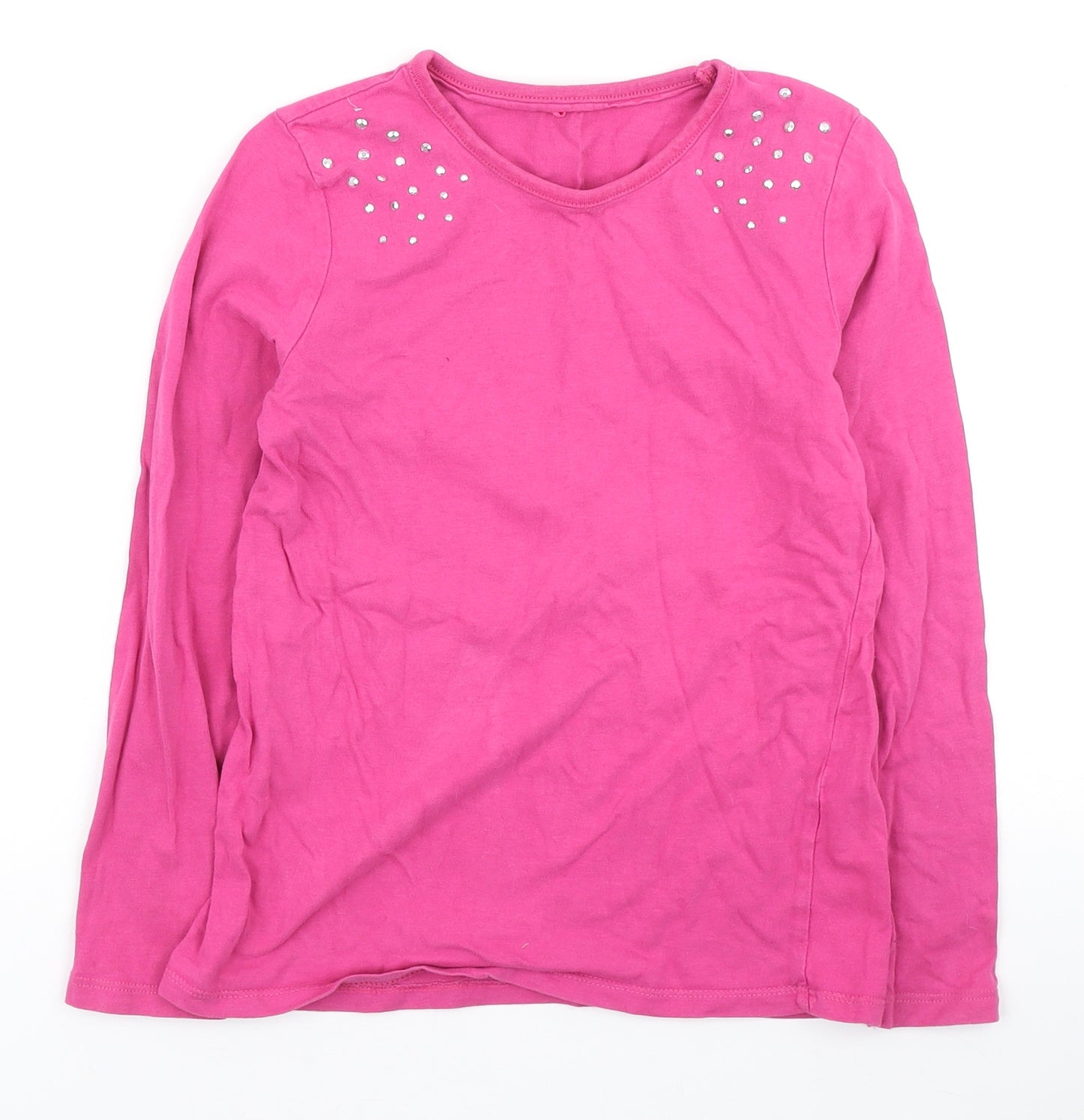 George Girls Pink Cotton Pullover Casual Size 9-10 Years Round Neck - Embellished sleeve detail