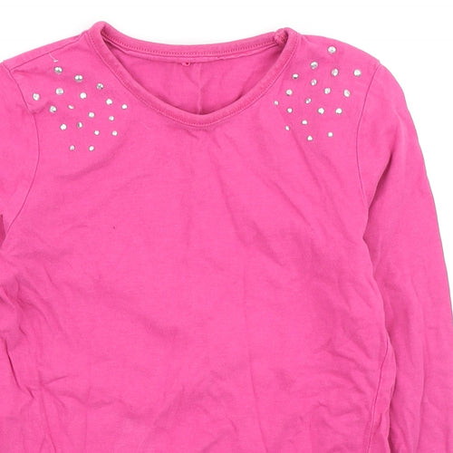 George Girls Pink Cotton Pullover Casual Size 9-10 Years Round Neck - Embellished sleeve detail