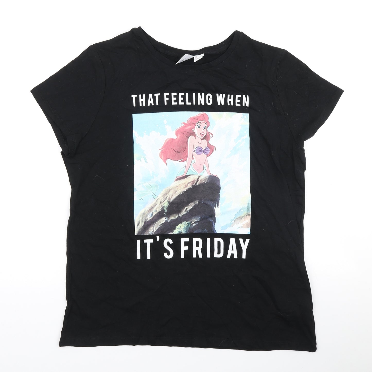 Primark Womens Black Cotton Basic T-Shirt Size 14 Round Neck - That feeling when it's Friday