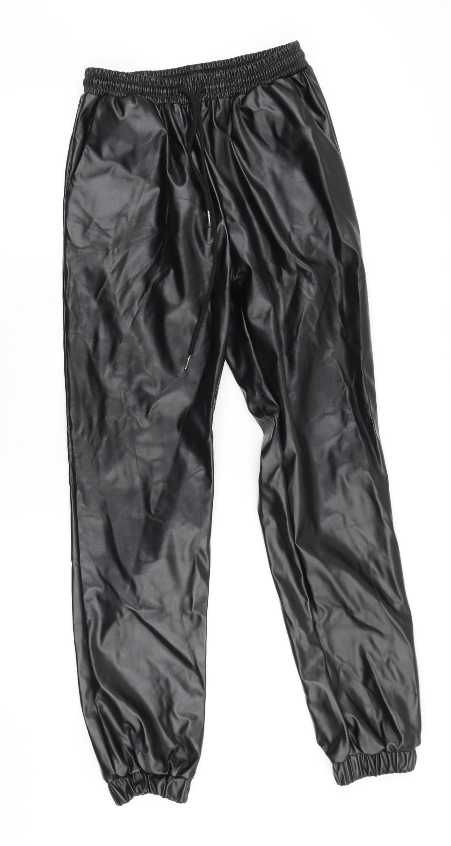 Missguided Womens Black Polyester Jogger Trousers Size 6 L28 in Regular Drawstring - Pleather, elasticated waist