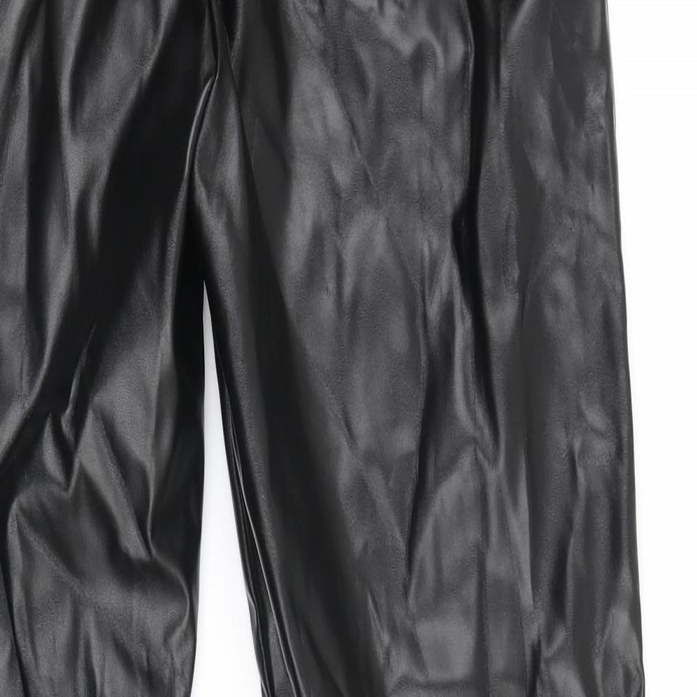 Missguided Womens Black Polyester Jogger Trousers Size 6 L28 in Regular Drawstring - Pleather, elasticated waist