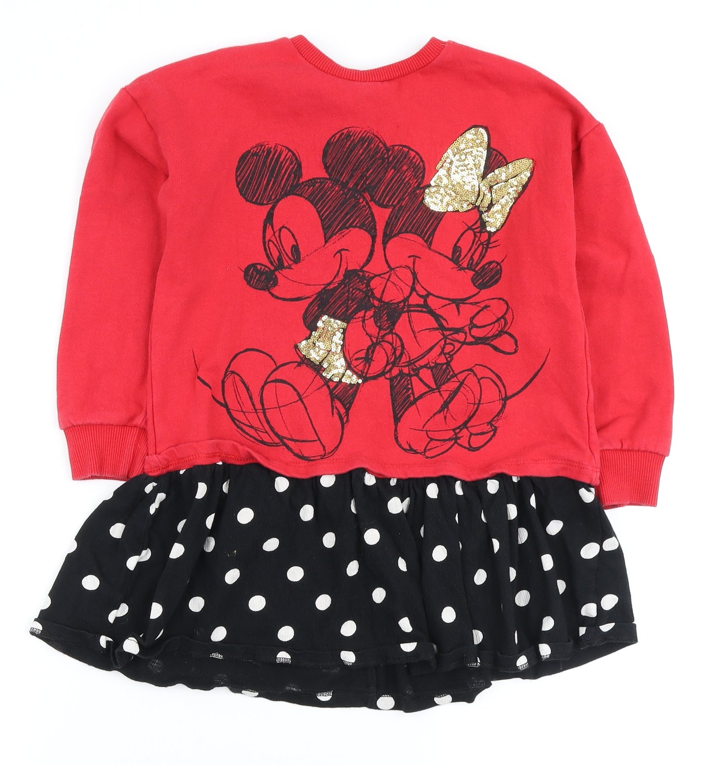 Disney Girls Red Polka Dot Polyester Skater Dress Size 7-8 Years Round Neck - Minnie Mouse