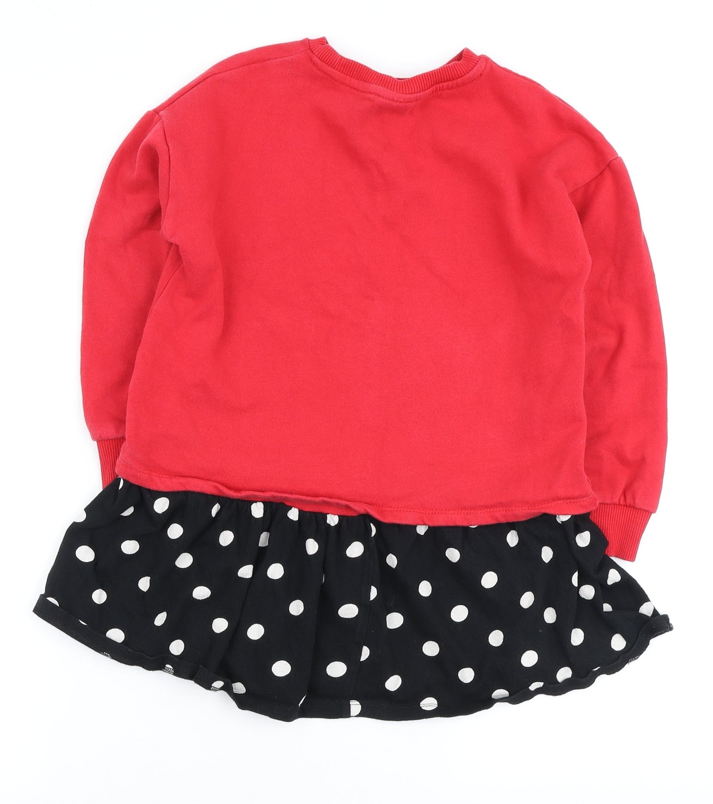 Disney Girls Red Polka Dot Polyester Skater Dress Size 7-8 Years Round Neck - Minnie Mouse