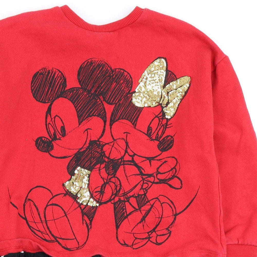 Disney Girls Red Polka Dot Polyester Skater Dress Size 7-8 Years Round Neck - Minnie Mouse