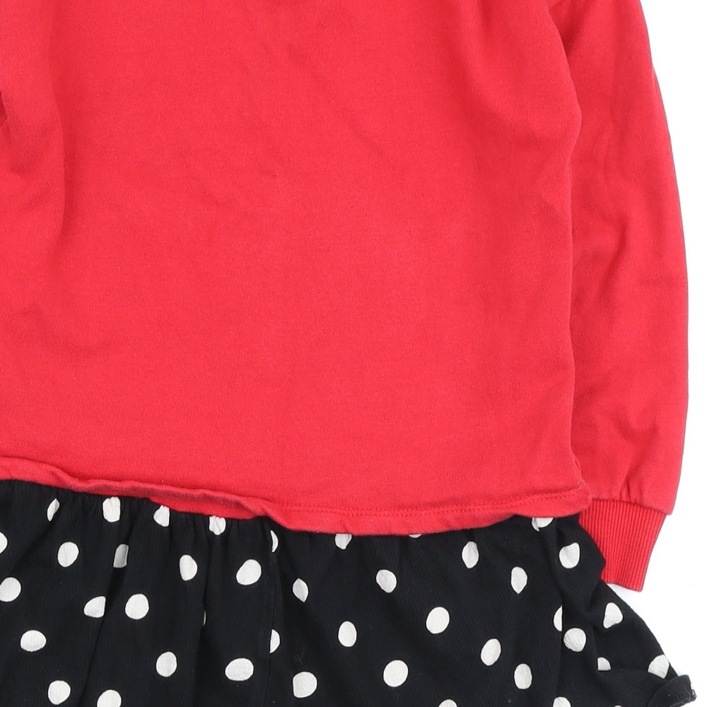 Disney Girls Red Polka Dot Polyester Skater Dress Size 7-8 Years Round Neck - Minnie Mouse