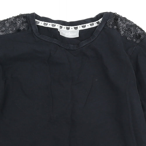 I love Girlswear Girls Black Cotton Basic Casual Size 8 Years Round Neck - Sequin detail