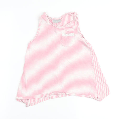 I love Girlswear Girls Pink Striped Cotton Basic Tank Size 7 Years Round Neck - Pocket Detail with lace