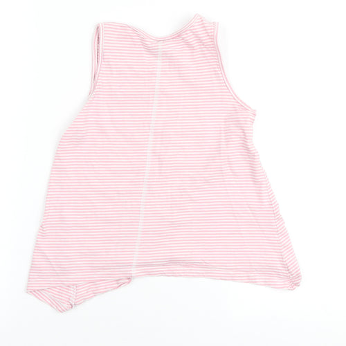 I love Girlswear Girls Pink Striped Cotton Basic Tank Size 7 Years Round Neck - Pocket Detail with lace