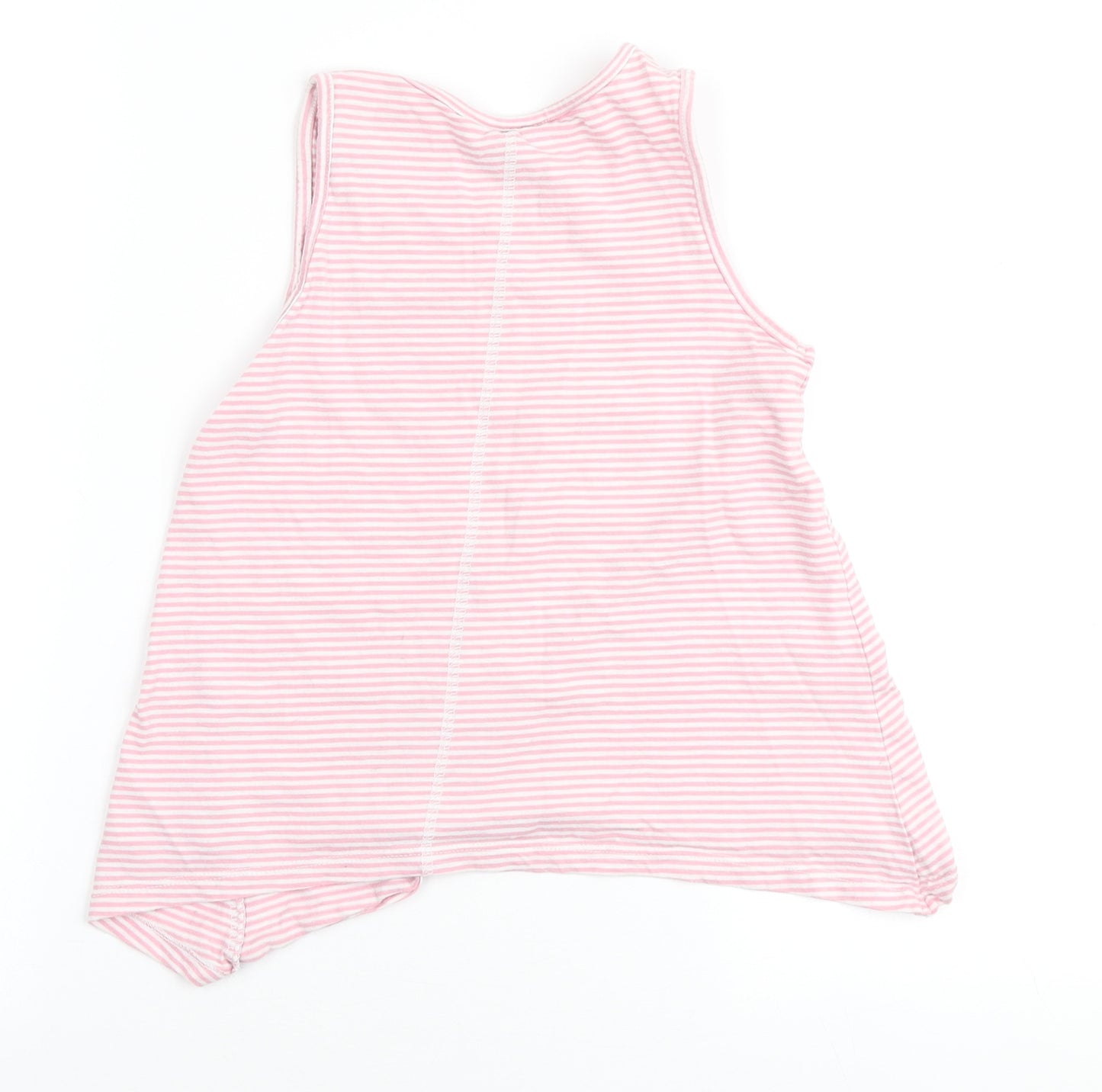 I love Girlswear Girls Pink Striped Cotton Basic Tank Size 7 Years Round Neck - Pocket Detail with lace