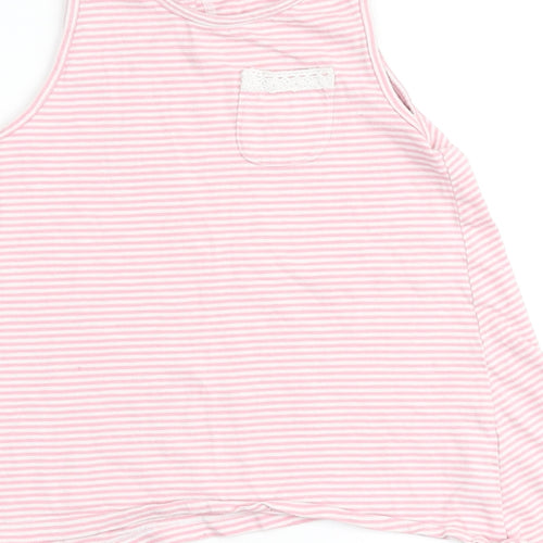 I love Girlswear Girls Pink Striped Cotton Basic Tank Size 7 Years Round Neck - Pocket Detail with lace