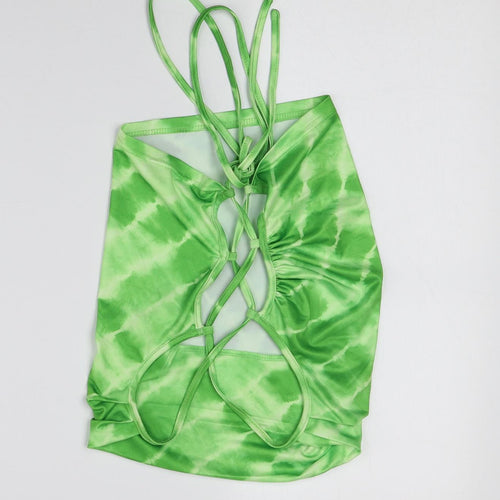 SheIn Womens Green Geometric Polyester Cropped T-Shirt Size L Cowl Neck - Tie Dye