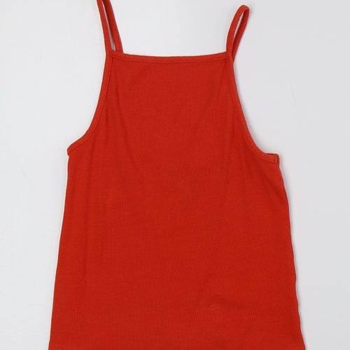 New Look Womens Orange Cotton Cropped Tank Size 10 Square Neck - Ribbed