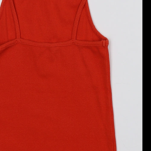 New Look Womens Orange Cotton Cropped Tank Size 10 Square Neck - Ribbed