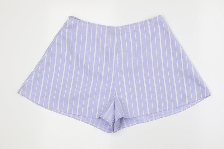 PRETTYLITTLETHING Womens Blue Striped 100% Polyester Hot Pants Shorts Size 12 Regular Zip