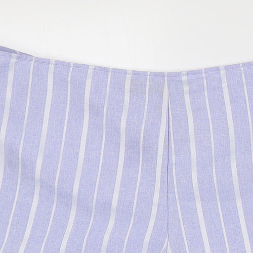 PRETTYLITTLETHING Womens Blue Striped 100% Polyester Hot Pants Shorts Size 12 Regular Zip